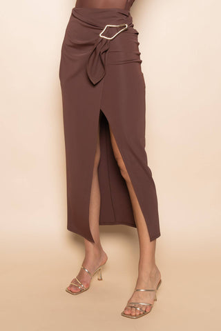 The Wrap Midi Skirt with Abstract Buckle - Olive Street