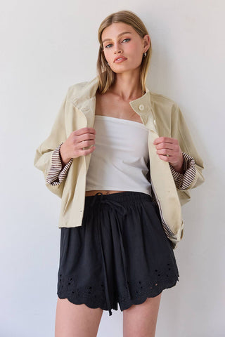 Stand Collar Button Jacket - RJ1122: LT.BEIGE / S-M-L (3-2-1) - Olive Street