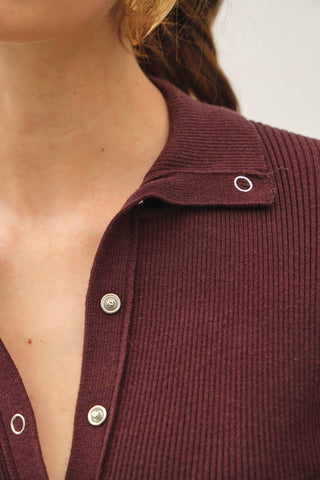 The Snap Button Ribbed Cardigan in Brown
