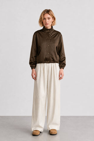 LIGHTWEIGHT SNAP-FRONT JACKET WITH HIGH COLLAR: Dark Brown / Contemporary / M/L - Olive Street