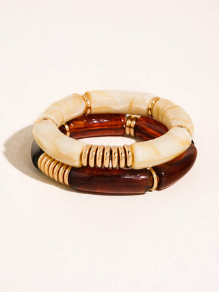 Cove 18K Gold Non-Tarnish Chunky Resin Bangle Set: Brown - Olive Street