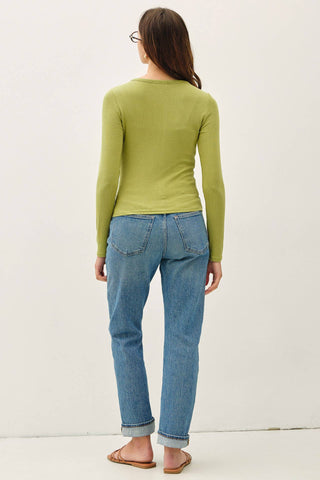 The Button Up Ribbed Jersey Top in Matcha - Olive Street