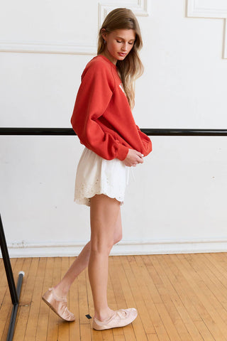 Scallop Eyelet Elastic Waist Shorts - RB1101: WHITE / S-M-L (3-2-1) - Olive Street