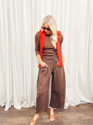 The French Terry Barrel Pant in Brown - Olive Street