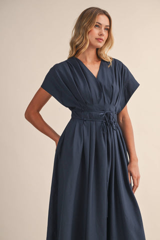 The Poplin Pleated Detail Belted Maxi Dress - Olive Street