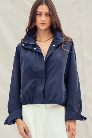 The Relaxed Stand Collar Zip Jacket - Olive Street