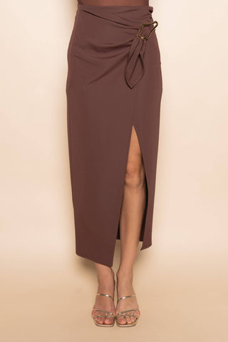 The Wrap Midi Skirt with Abstract Buckle - Olive Street