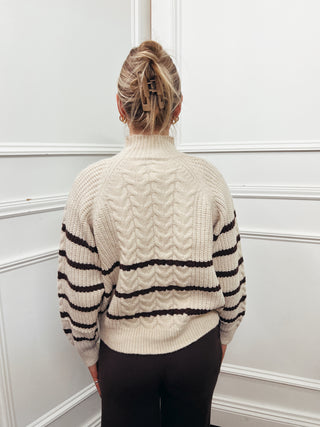 Cable Knit Chunky Stripe Sweater