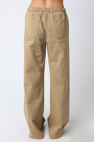 The Wide Leg Denim Tie Waist Trouser - Olive Street