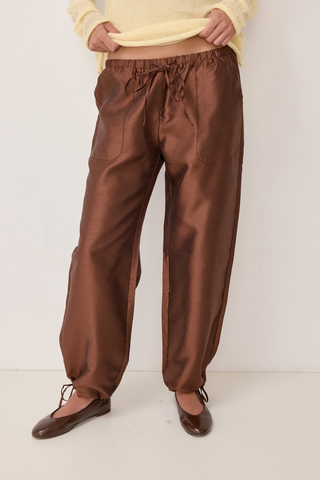 The Tafetta Drawstring Pants in Brown