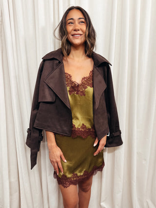 The Vanessa Satin Lace Trim Top - Olive Street