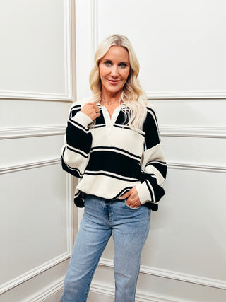 Oversized Stripe Polo Sweater