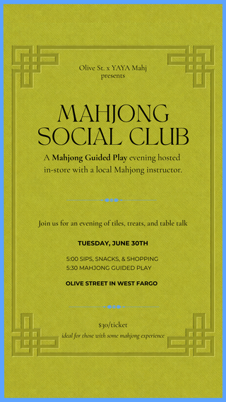 Mahjong Social Club: Guided Play Evening June 30th - Olive Street