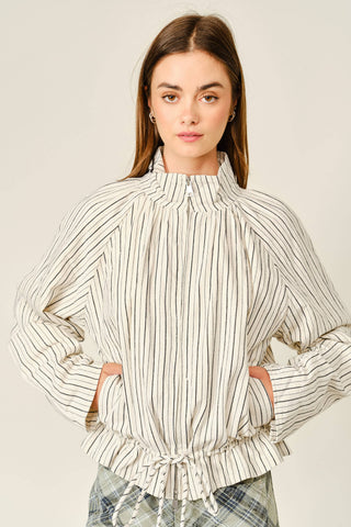 The Stripe Ruffle Hem Jacket - Olive Street