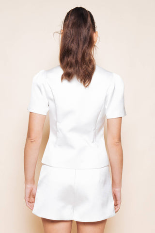The Short Sleeve Structured Satin Top - Olive Street