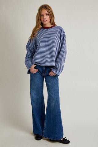 The Boxy Stripe Long Sleeve Tee in Blue