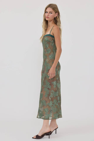 The Floral Jacquard Midi Slip Dress - Olive Street