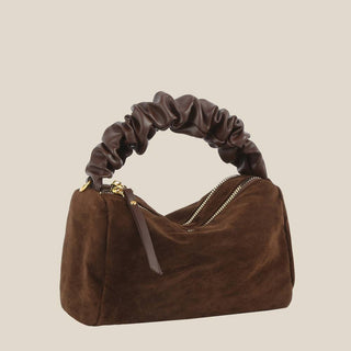 The Faux Suede Ruched Handle HandBag