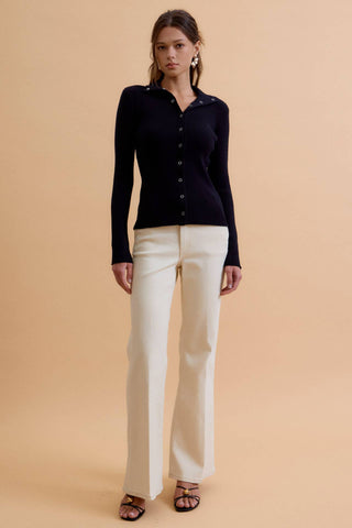 The Snap Button Ribbed Cardigan in Black