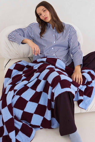 The Teddy Throw - 100% Recycled in Blue Check