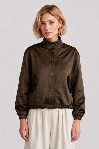 LIGHTWEIGHT SNAP-FRONT JACKET WITH HIGH COLLAR: Dark Brown / Contemporary / M/L - Olive Street