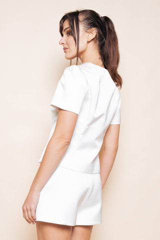 The Short Sleeve Structured Satin Top - Olive Street