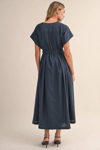 The Poplin Pleated Detail Belted Maxi Dress - Olive Street