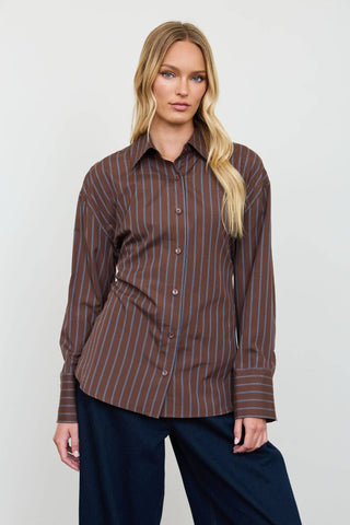 The Stripe Lace Up Shirt in Brown - Olive Street