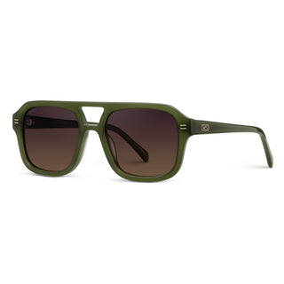 Sydney - Women's Bold Retro Aviator Sunglasses: Milky Olive Green/Sunset Gradient Lens - Olive Street