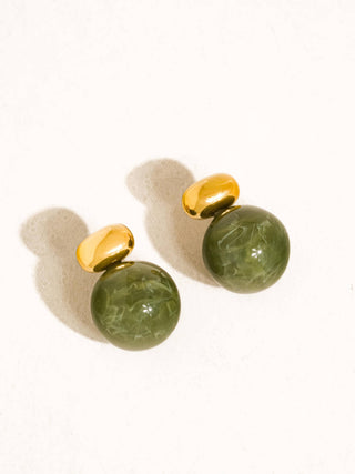 Velisse 18K Gold Non-Tarnish Green Marble Ball Earrings: Green - Olive Street