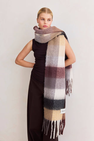The Reykjavik Scarf 100% Recycled in Purple/Brown Check
