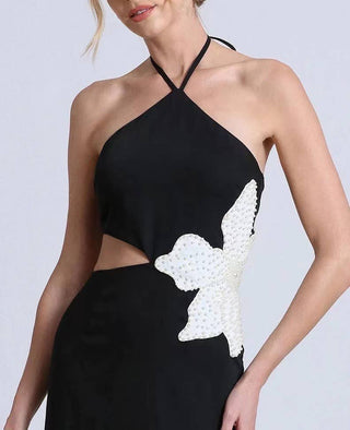 The Sculptural Flower Cut Out Midi Halter Dress - Olive Street