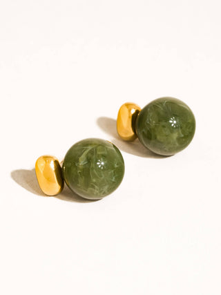 Velisse 18K Gold Non-Tarnish Green Marble Ball Earrings: Green - Olive Street