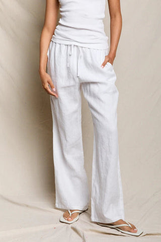 The Lorana Linen Drawstring Pant in White - Olive Street