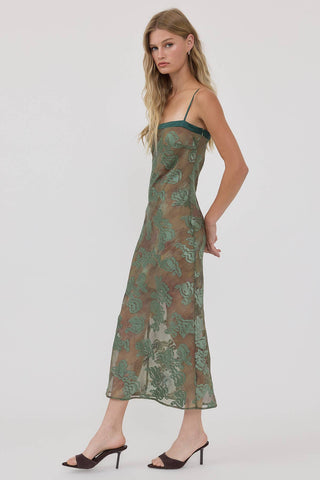 The Floral Jacquard Midi Slip Dress - Olive Street