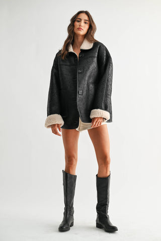The Reversible Sherpa Faux Leather Jacket - Olive Street