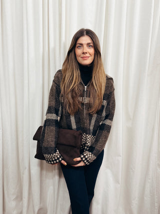 The Plaid Knit Bomber Jacket - Olive Street