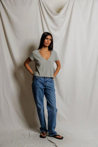 The Val Stripe Cotton V Neck Tee