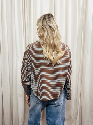 The Boxy Stripe Long Sleeve Tee in Brown