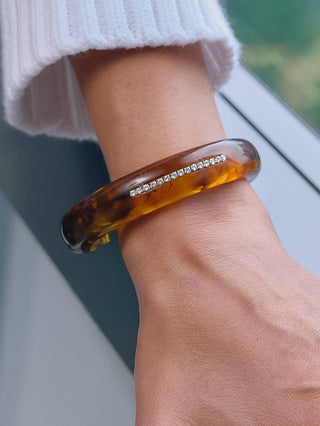 Bryony 18K Gold Non-Tarnish Amber Resin CZ Bracelet: Brown - Olive Street