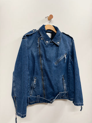 Oversized Denim Biker Jacket