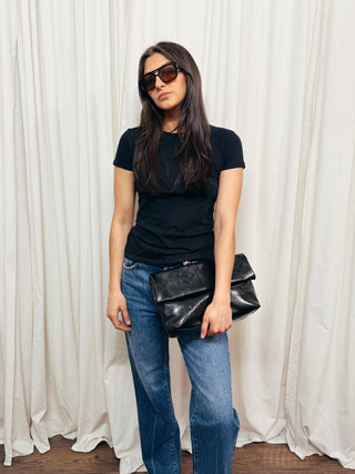 The Lisa Crew Neck Short Sleeve Top in Black - Olive Street