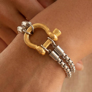 The Stainless Steel Two Tone Horseshoe Bracelet - Olive Street