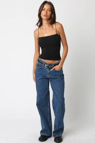 The Thin Strap Square Neck Tank in Black - Olive Street