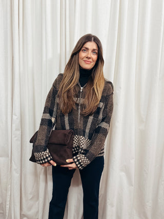 The Plaid Knit Bomber Jacket - Olive Street