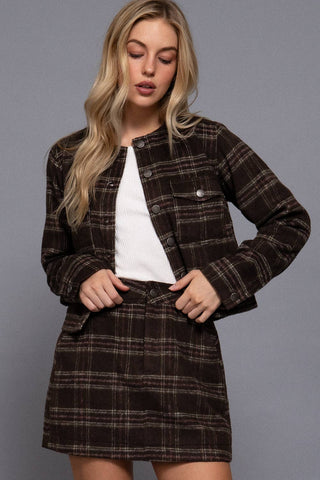 The Brushed Plaid Collarless Jacket