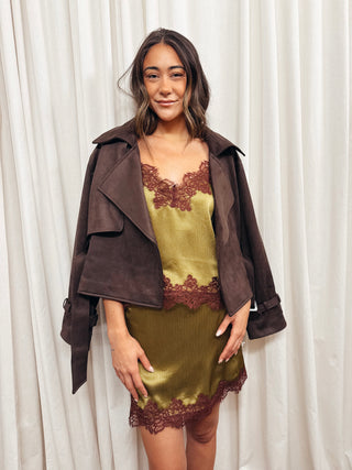 The Vanessa Satin Lace Trim Top - Olive Street