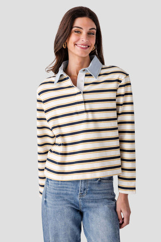 The Nadine Striped Denim Polo - Olive Street