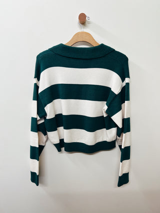 Green Stripe Polo Sweater