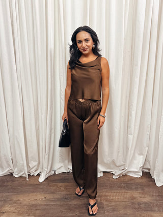 The Crushed Satin Cowl Neck Top